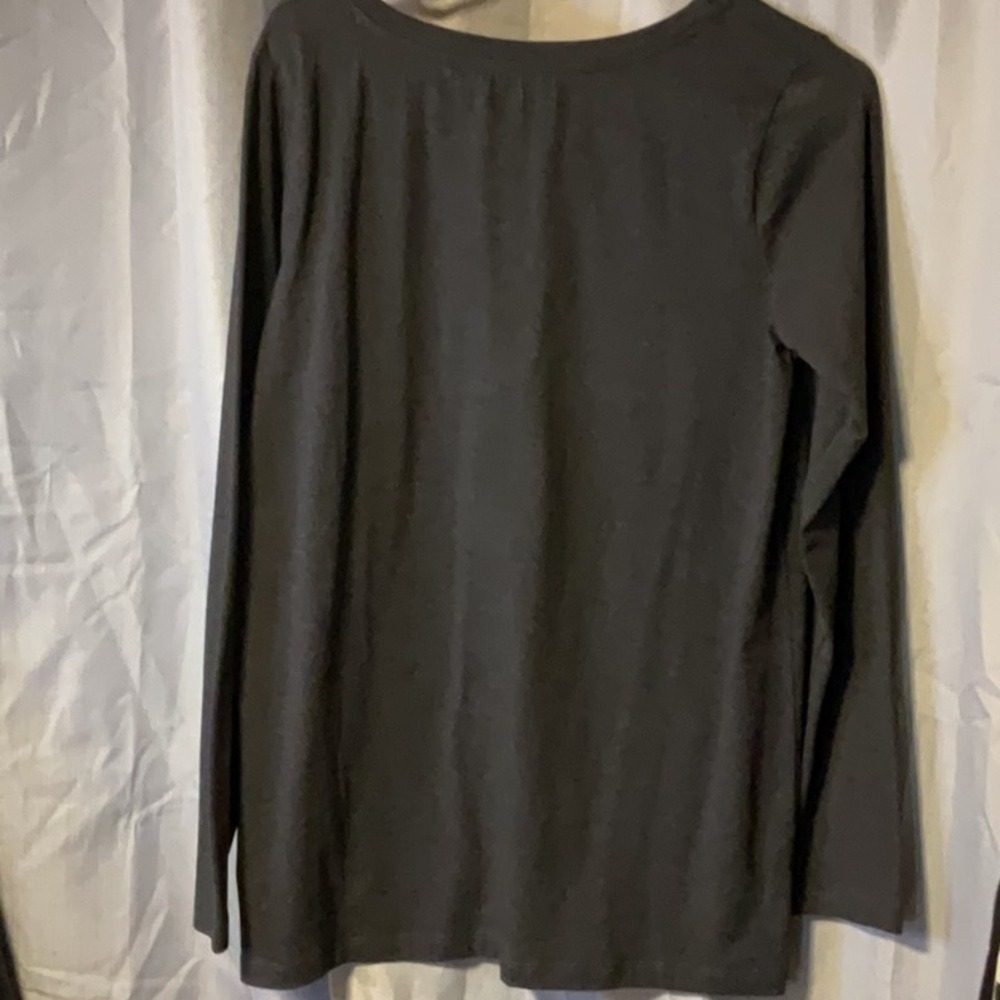 Zenana Womens Charcoal Grey Heather V-Neck Long Sleeve T-Shirt Top Large - Picture 2 of 3